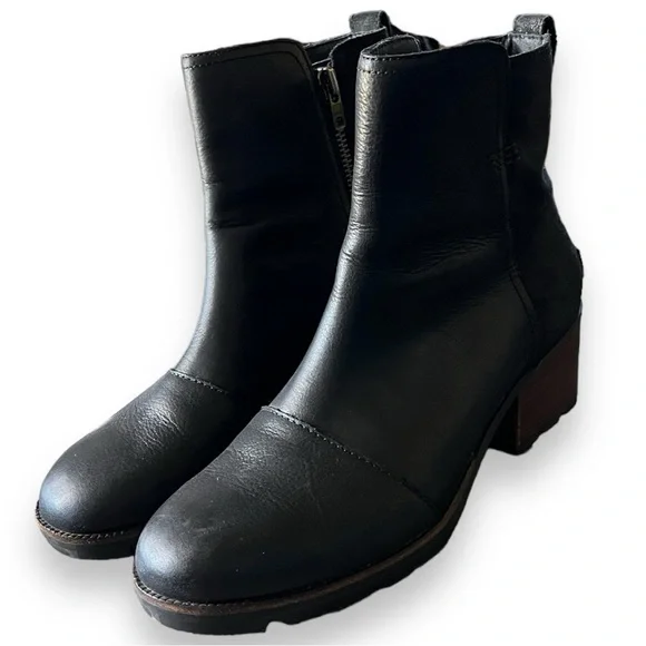 Sorel Cate Waterproof Full Grain Leather Suede Block Heel Bootie Size 8.5 - Picture 2 of 6